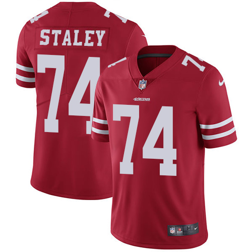 2019 men San Francisco 49ers #74 Staley red Nike Vapor Untouchable Limited NFL Jersey->women nfl jersey->Women Jersey